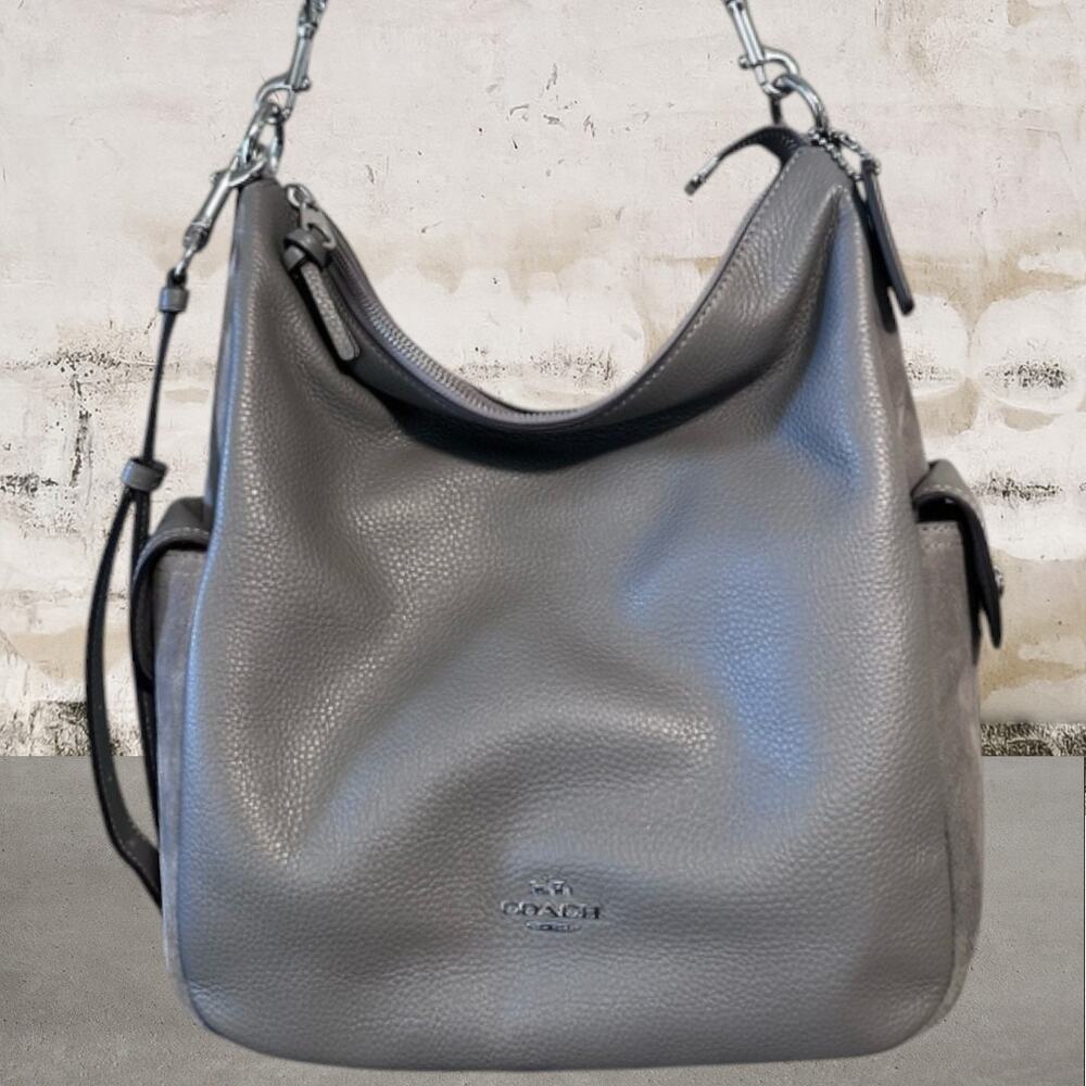 Coach C1522 Pennie Hobo Heather Gray Suede & Leather Convertible Shoulder Bag - Picture 4 of 9